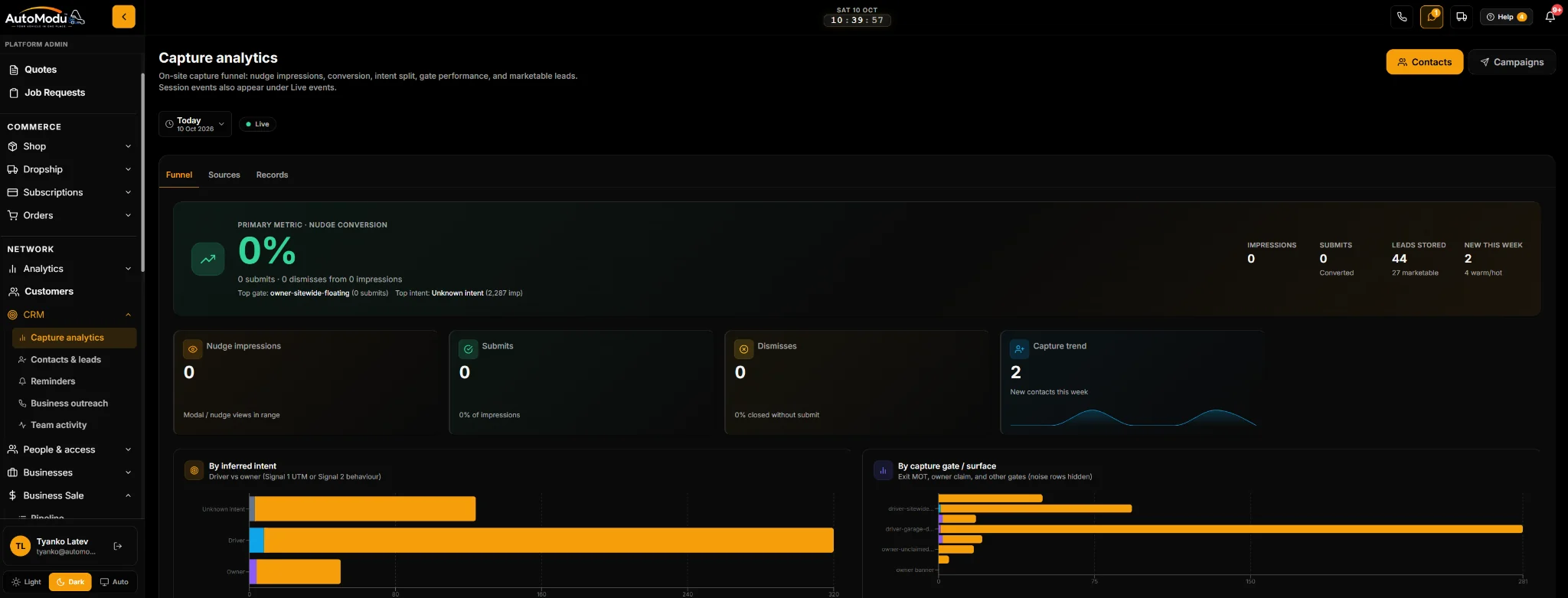 AutoModu capture and lead analytics
