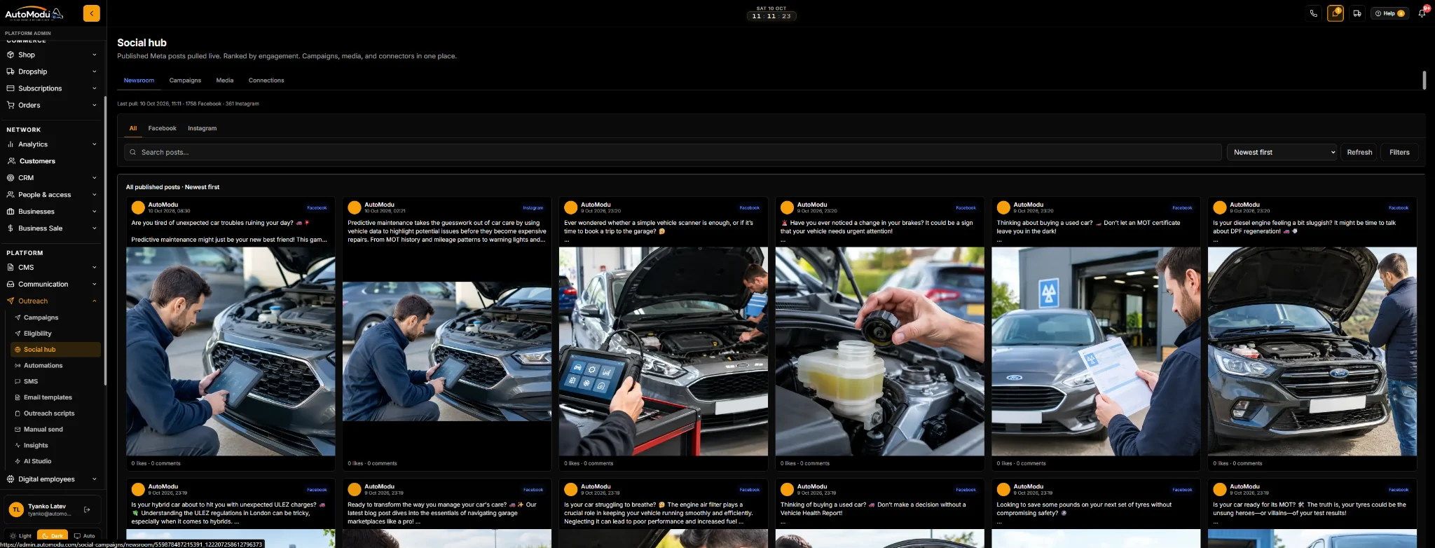 AutoModu social publishing and engagement hub