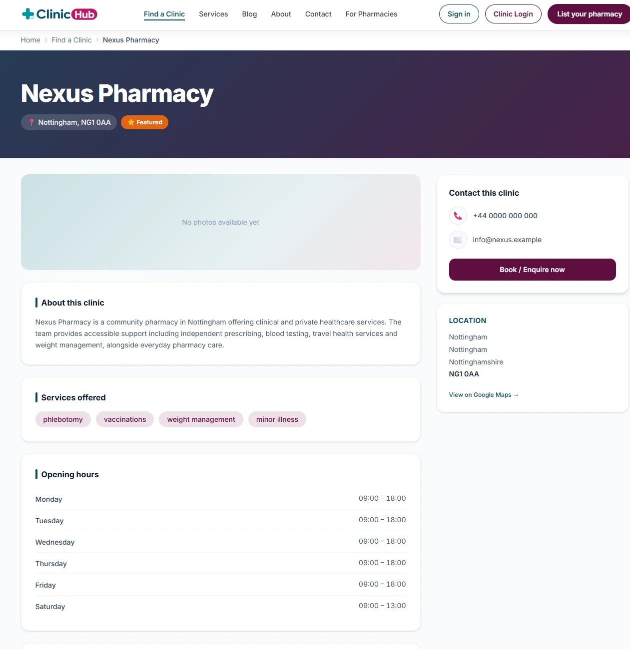 Clinic Hub provider profile