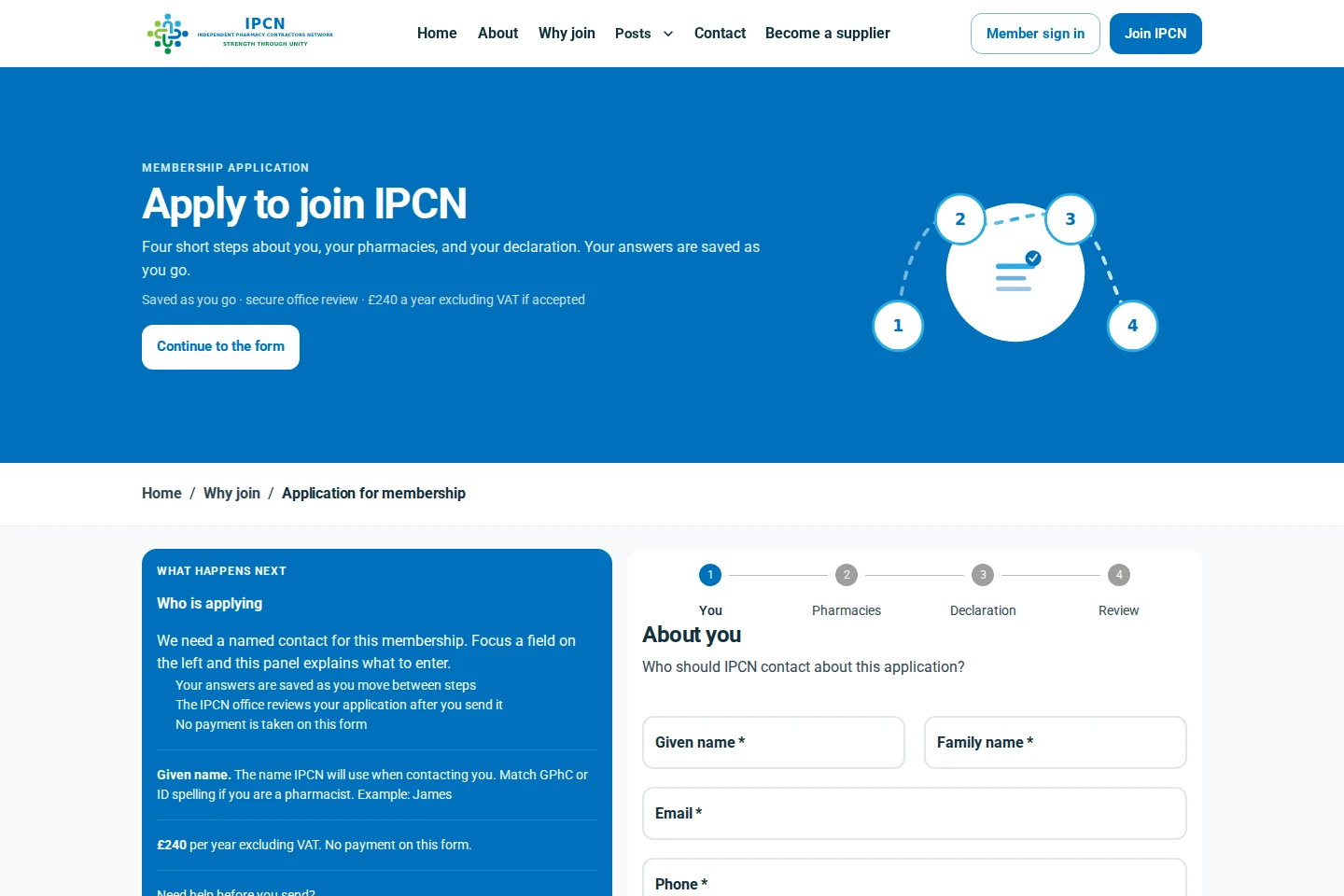 IPCN membership application entry