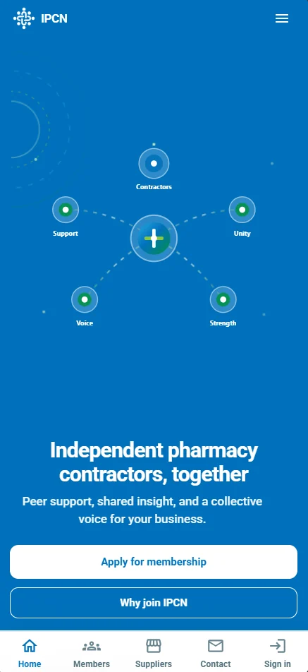 IPCN homepage on a mobile phone