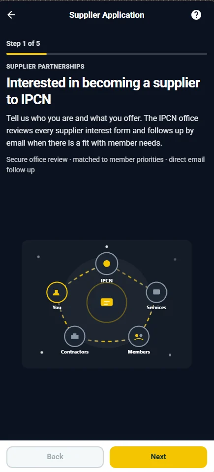 IPCN supplier application on a mobile phone