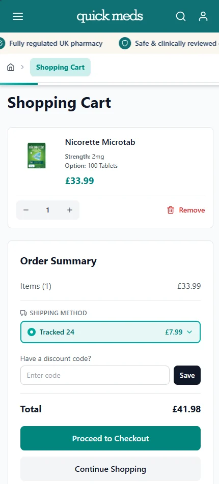 QuickMeds shopping cart on a mobile phone