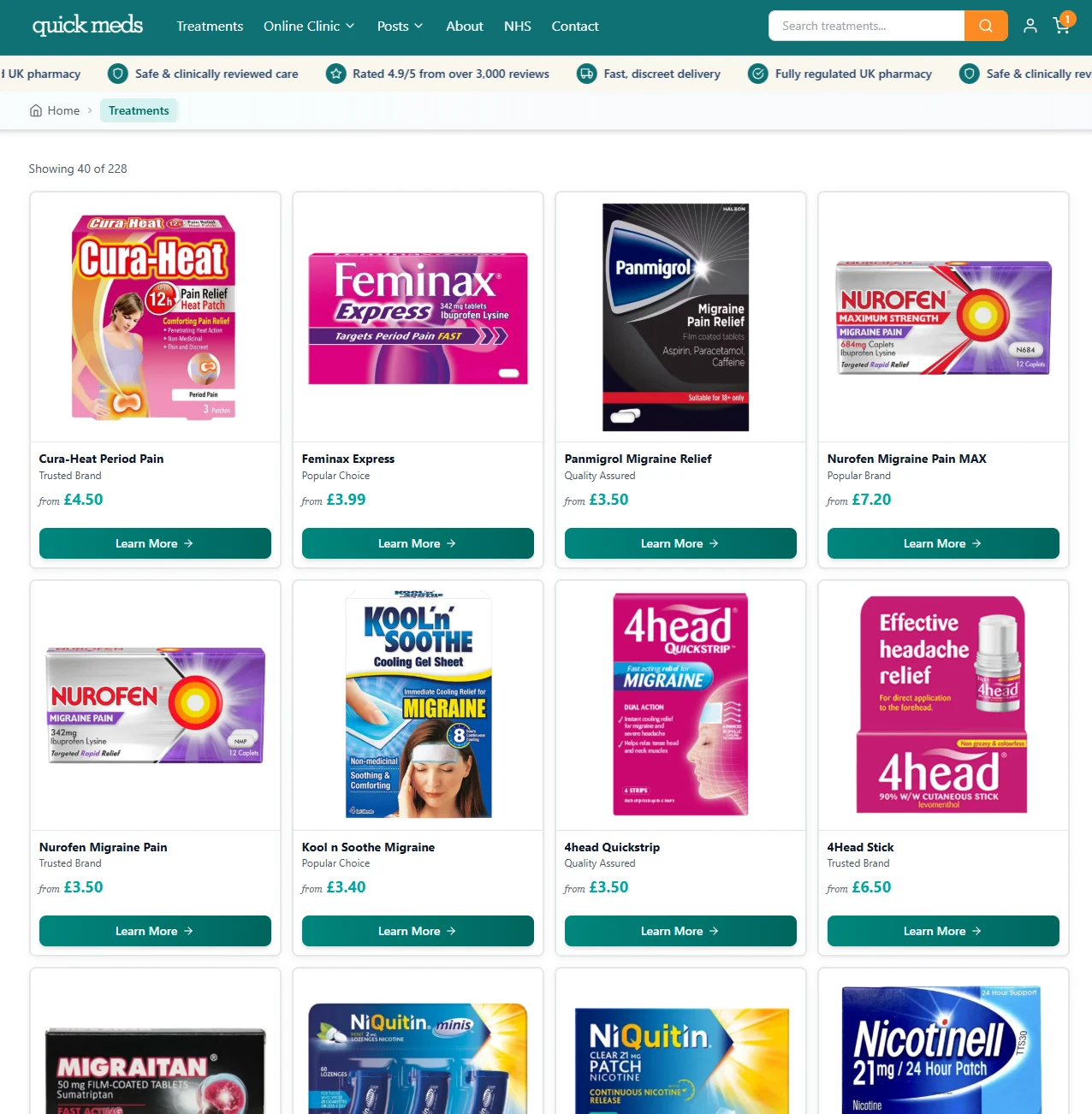 QuickMeds pharmacy product listings