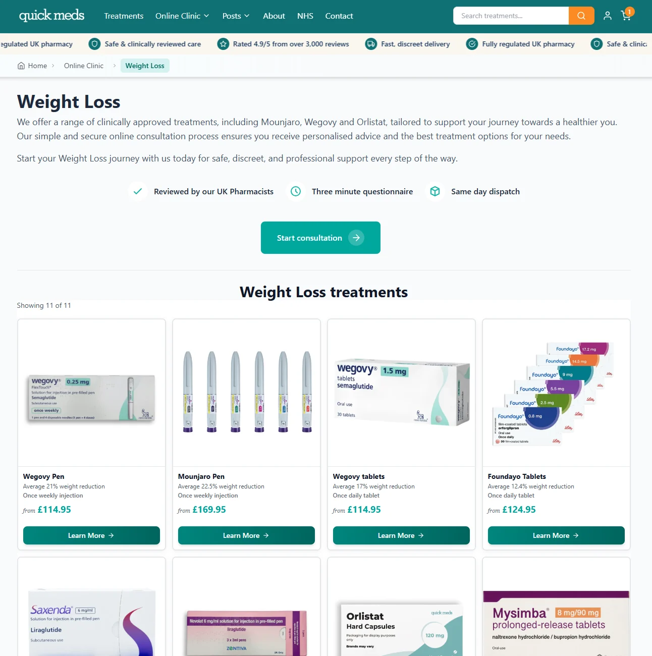 QuickMeds weight-loss service page